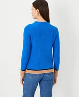 Ann Taylor Petite Colorblocked Mock Neck Sweater Blue Multi Women's