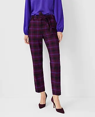 Ann Taylor The Petite Tie Waist Ankle Pant in Plaid