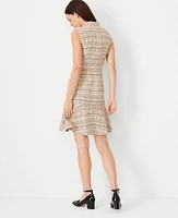 Ann Taylor Petite Tweed Mock Neck Flounce Dress Toasted Oat Women's