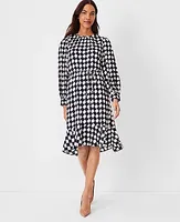 Ann Taylor Petite Houndstooth Flounce Flare Dress