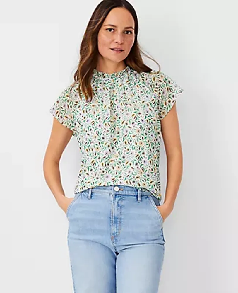 Ann Taylor Floral Shirred Raglan Top