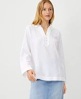 Ann Taylor AT Weekend Linen Blend Tunic Shirt White Women's