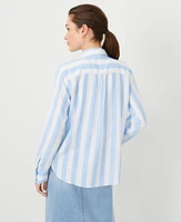 Ann Taylor AT Weekend Striped Linen Blend Relaxed Shirt Ojai Sky Women's