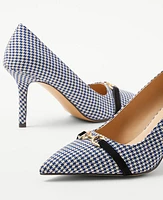 Ann Taylor Houndstooth Buckle Pointy Toe Pumps Size 9 1/2 Blue/White Combo Women's