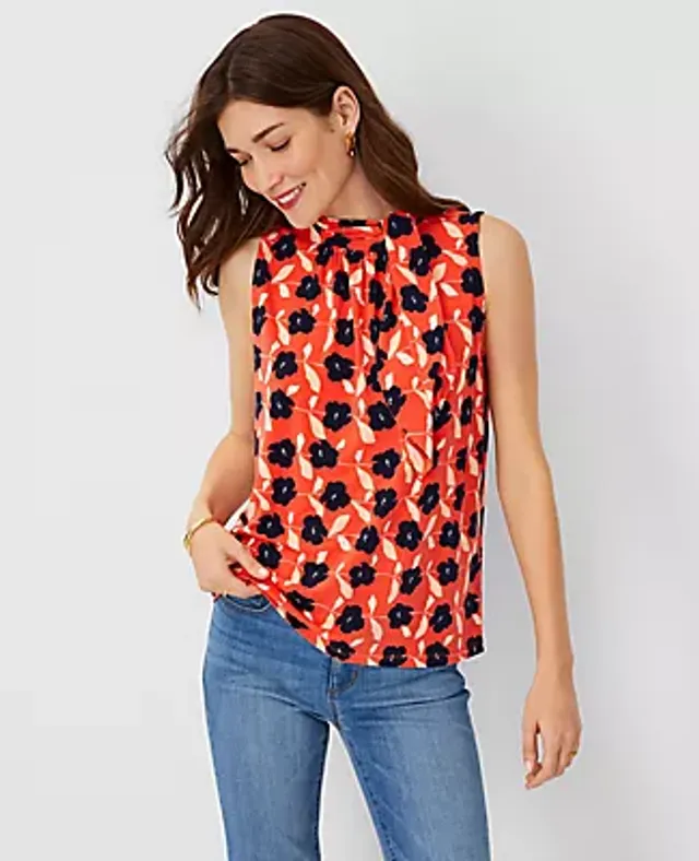 Ann Taylor Floral Blouson Knit Wrap Top