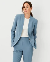 Ann Taylor The Petite Long Cutaway Blazer in Fluid Crepe Size 8 Blue Echo Women's