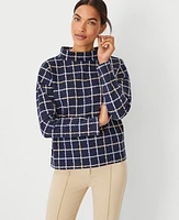 Ann Taylor Windowpane Mock Neck Top Night Sky Women's