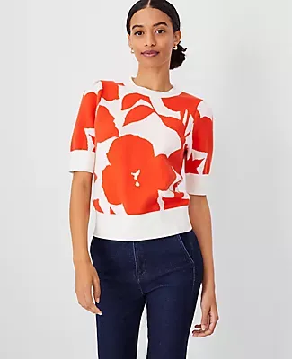 Ann Taylor Petite Floral Puff Sleeve Sweater Tee