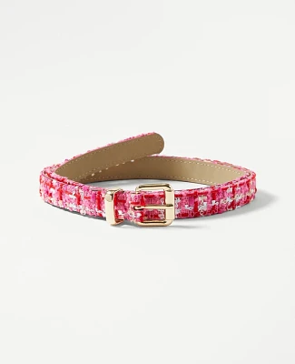 Ann Taylor Tweed Curved Buckle Skinny Belt Size XS Hot Pink Poppy Women's