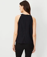 Ann Taylor Palm Embroidered Linen Blend Halter Top Black Women's