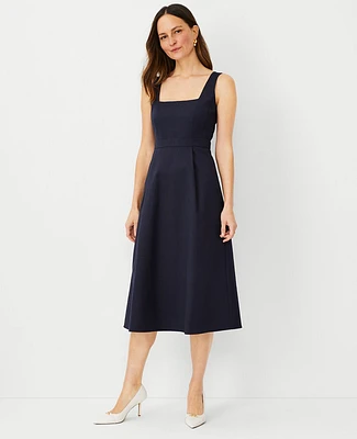 Ann Taylor The Petite Square Neck Midi Dress Stretch Cotton Night Sky Women's