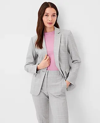 Ann Taylor The Notched One Button Blazer Plaid