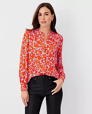 Ann Taylor Petite Floral Mixed Media Pintucked Top