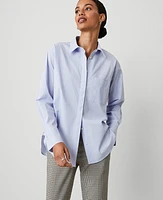 Ann Taylor Petite Oversized Button Down Shirt Frozen Blue Women's