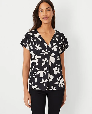 Ann Taylor Floral Mixed Media Pleat Front Top Size XS Black Women's