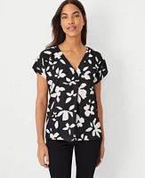 Ann Taylor Floral Mixed Media Pleat Front Top Size XS Black Women's