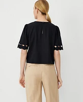 Ann Taylor Scalloped Hem Linen Blend T-Shirt Black Women's