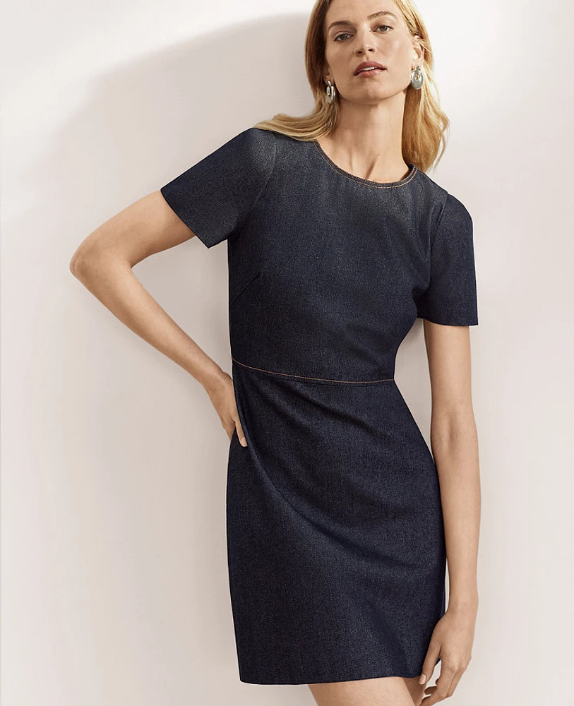 Ann Taylor Puff Sleeve Flare Dress Pure Indigo Women's