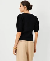 Ann Taylor Crochet Square Neck Puff Sleeve Sweater Women's