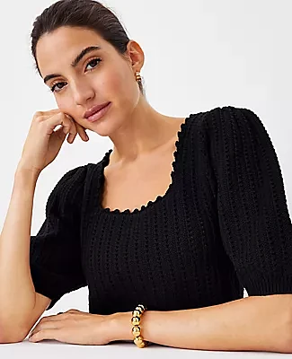 Ann Taylor Crochet Square Neck Puff Sleeve Sweater
