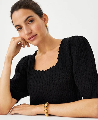 Ann Taylor Crochet Square Neck Puff Sleeve Sweater Women's