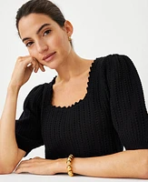 Ann Taylor Crochet Square Neck Puff Sleeve Sweater Women's