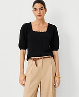 Ann Taylor Crochet Square Neck Puff Sleeve Sweater Women's