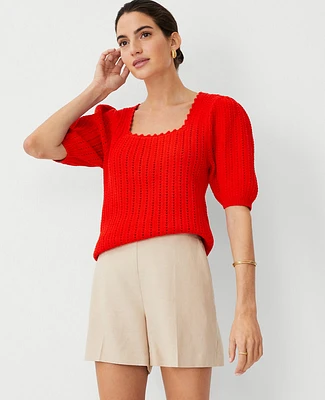 Ann Taylor Crochet Square Neck Puff Sleeve Sweater Women's