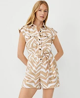 Ann Taylor AT Weekend Linen Pocket Romper Baguette Women's