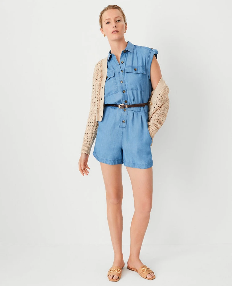 Ann Taylor AT Weekend Dolman Romper Breezy Blue Chambray Women's