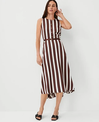 Ann Taylor Striped Flare Midi Dress Brown Stone Women's