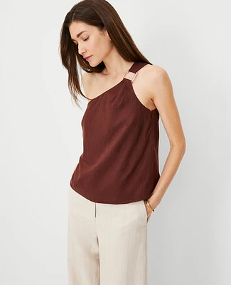 Ann Taylor Linen Blend One Shoulder Top Brown Stone Women's