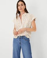 Ann Taylor AT Weekend Spotted Cotton Drop Shoulder Shirt White Women's