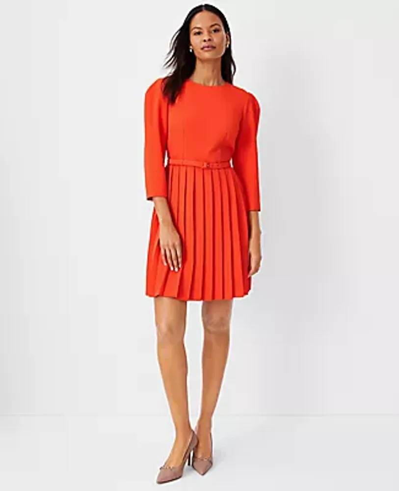 Ann Taylor Petite Pleated Belted Flare Dress