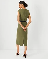 Ann Taylor Petite Faux Leather Belted Midi Sheath Dress Green Kalamata Women's