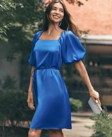 Ann Taylor Puff Sleeve Square Neck Dress Dazzling Blue Women's