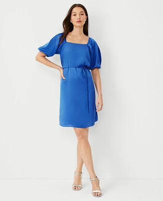 Ann Taylor Puff Sleeve Square Neck Dress Dazzling Blue Women's