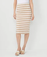 Ann Taylor Petite Stripe Sweater Pencil Skirt Tan/White Women's