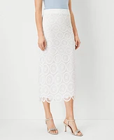 Ann Taylor Studio Collection Crochet Midi Pencil Skirt White Women's