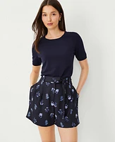 Ann Taylor Floral Tie Waist Pleated Shorts Night Sky Women's