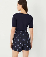 Ann Taylor Floral Tie Waist Pleated Shorts Night Sky Women's