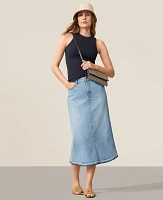 Ann Taylor Petite AT Weekend Unpicked Hem Denim Skirt Size 4 Light Wash Indigo Women's