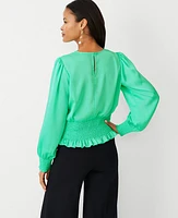 Ann Taylor Petite Smocked Blouse Mint Glow Women's