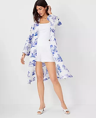 Ann Taylor Toile Linen Cotton Long Kimono