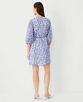 Ann Taylor Petite Floral Gathered Neck Shift Dress Dazzling Blue Women's