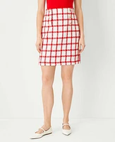 Ann Taylor Petite Plaid Tweed Button A-Line Skirt Red/White Multi Women's