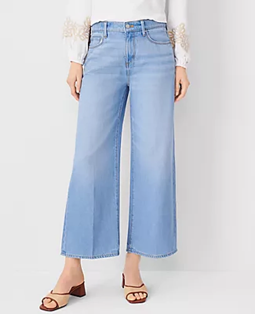 Ann Taylor Petite High Rise Wide Leg Crop Jeans Light Wash