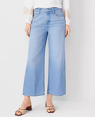 Ann Taylor Petite High Rise Wide Leg Crop Jeans in Light Wash
