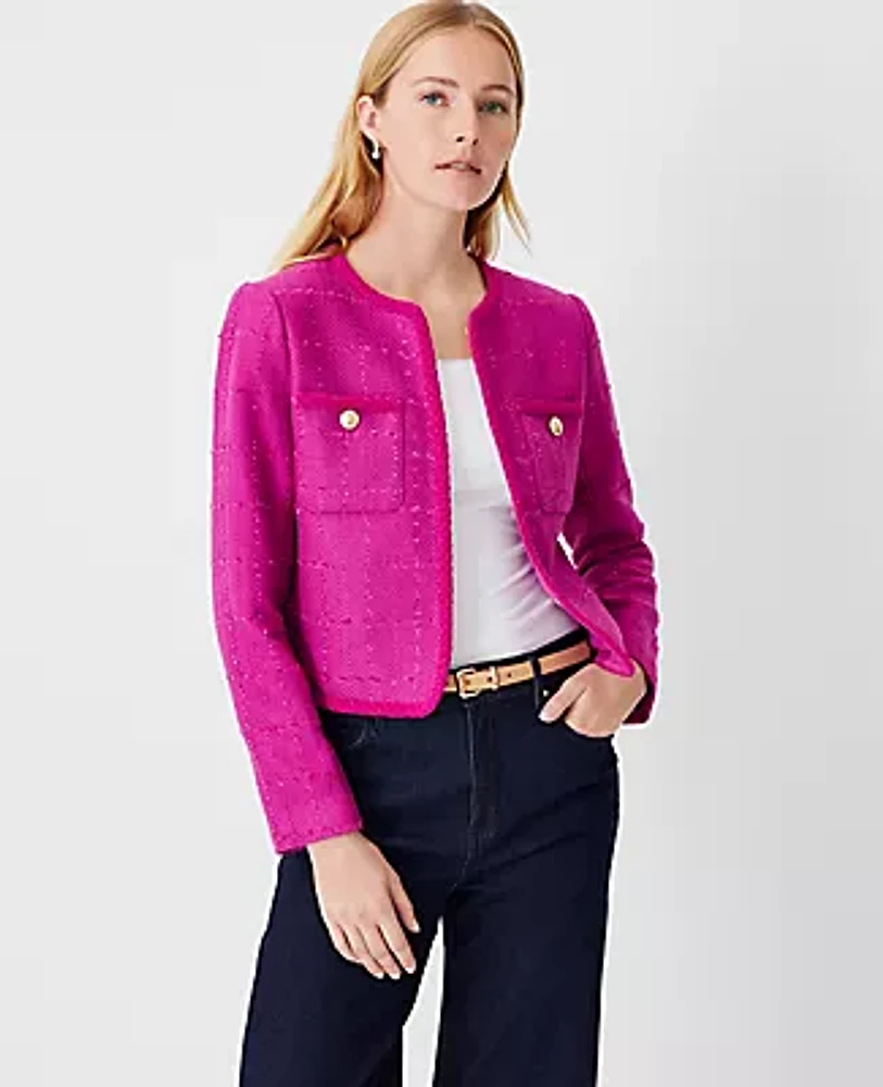 Ann Taylor Petite Braided Tweed Patch Pocket Jacket