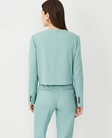 Ann Taylor The Petite Crew Neck Jacket Texture Peacock Teal Melange Women's